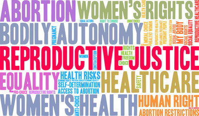 Reproductive Justice Word Cloud on a white background. 