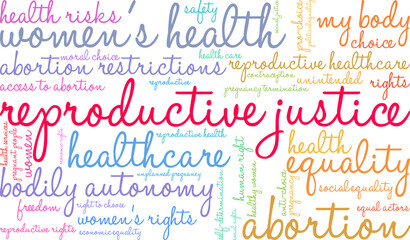 Reproductive Justice word cloud on a white background.