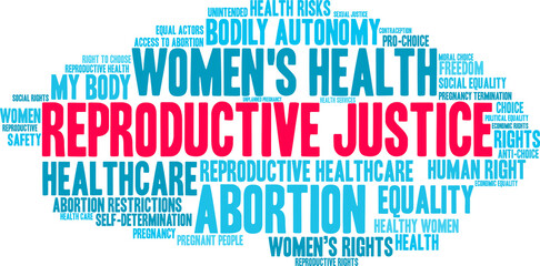 Reproductive Justice word cloud on a white background.