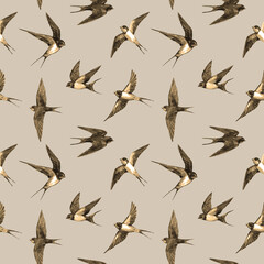Swallow watercolor seamless pattern