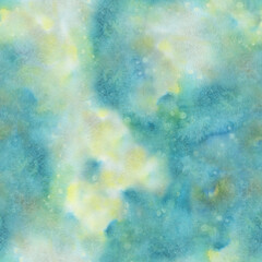 seamless watercolor background in green and yellow. Bright spots of paint on paper.