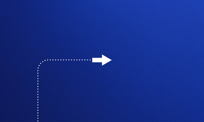 New normal concept with white arrow in new direction on blue background.