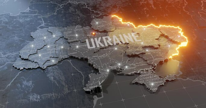 Military conflict between Ukraine and Russia. Concept map of war. cartography design. 3d render Animation