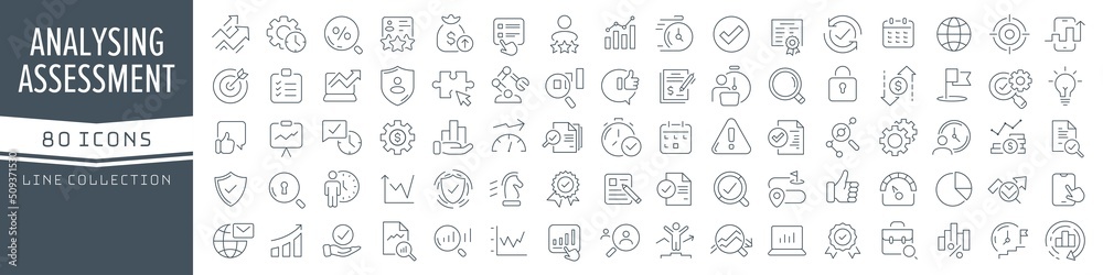 Leinwandbilder analysis and assessment line icons collection. big ui icon set in a flat design. thin outline icons 