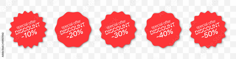 Wall mural Special offer tags collection. Set of red discount labels with shadow. Sale banners with percent