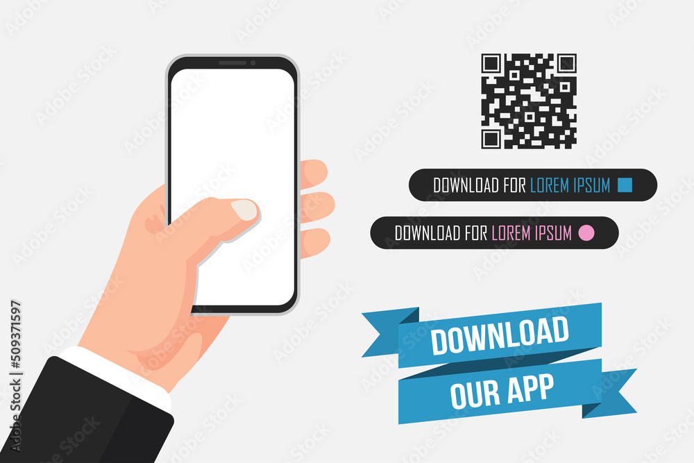 Aufkleber Download our app. Hand holding smartphone with empty screen for your app interface