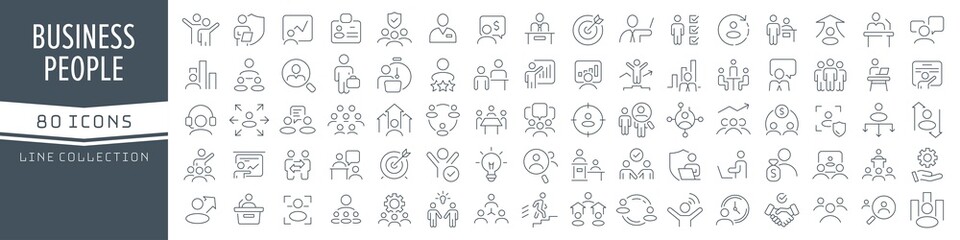 Business people line icons collection. Big UI icon set in a flat design. Thin outline icons pack. Vector illustration EPS10