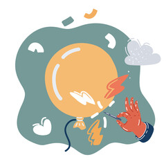 Vector illustration of hand hold needle and make prick in air ballon
