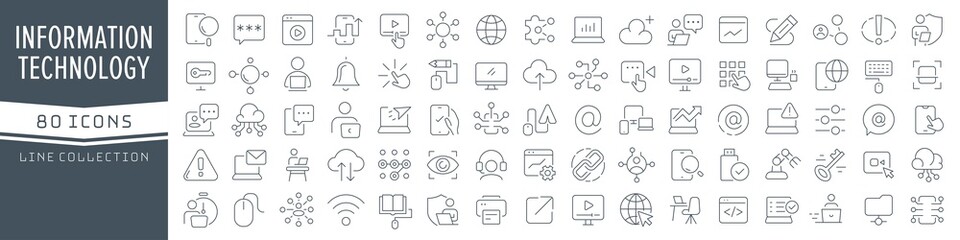 Information technology line icons collection. Big UI icon set in a flat design. Thin outline icons pack. Vector illustration EPS10 - obrazy, fototapety, plakaty