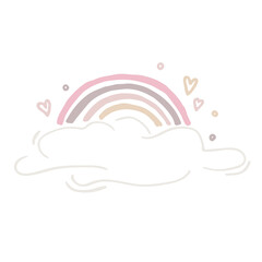 Vector Hand drawn cute rainbow with hearts