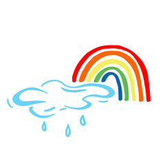 Vector Hand drawn bright rainbow with clouds
