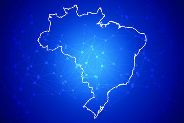 Brazil map Technology  with network connection background