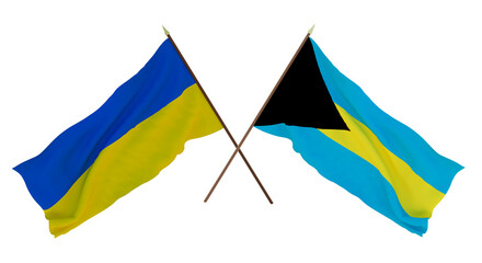 Background for designers, illustrators. National Independence Day. Flags of Ukraine and  Bahamas