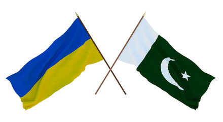 Background for designers, illustrators. National Independence Day. Flags of Ukraine and Bailiwick of Pakistan