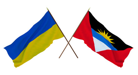 Background for designers, illustrators. National Independence Day. Flags of Ukraine and Barbuda