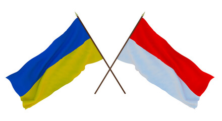 Background for designers, illustrators. National Independence Day. Flags of Ukraine and Indonesia