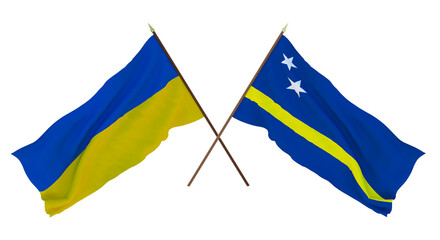 Background for designers, illustrators. National Independence Day. Flags of Ukraine and Kuracao