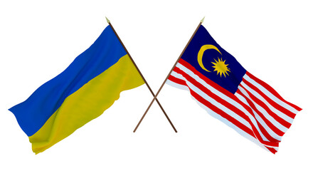 Background for designers, illustrators. National Independence Day. Flags of Ukraine and Malaysia