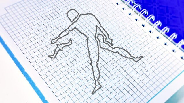 The zodiac sign Libra to the horoscope is drawn using pencil lines on a paper notebook in a cage. The zodiac sign is gradually drawn with a pencil along the contour, and then painted over.