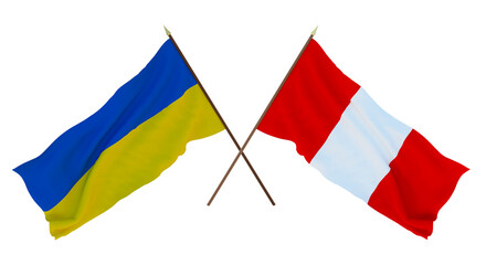 Background for designers, illustrators. National Independence Day. Flags of Ukraine and Peru