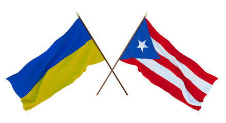 Background for designers, illustrators. National Independence Day. Flags of Ukraine and Puerto-Rico