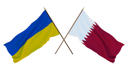 Background for designers, illustrators. National Independence Day. Flags of Ukraine and Qatar