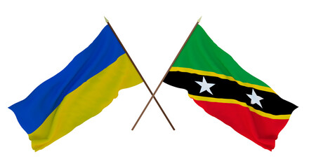 Background for designers, illustrators. National Independence Day. Flags of Ukraine and Saint Kitts and Nevis.