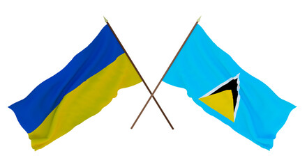Background for designers, illustrators. National Independence Day. Flags of Ukraine and Saint Lucia