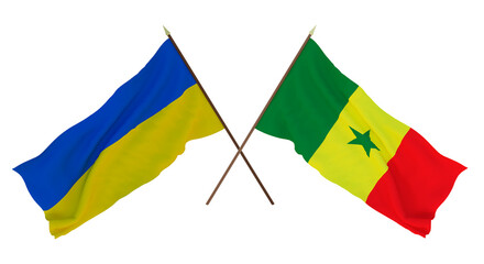 Background for designers, illustrators. National Independence Day. Flags of Ukraine and Senegal