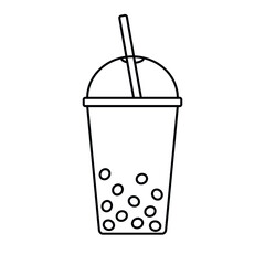 Vector flat outline boba bubble tea isolated on white background