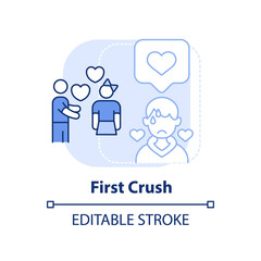 First crush light blue concept icon. Teenage problem abstract idea thin line illustration. Develop romantic relationships. Isolated outline drawing. Editable stroke. Arial, Myriad Pro-Bold fonts used