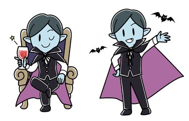 吸血鬼の男の子のイラストセット（全身）