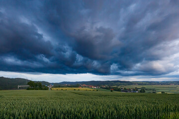 Fototapeta na wymiar Dark clouds in the Werra Valley at Herleshausen