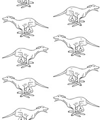 Vector seamless pattern of hand drawn doodle sketch running whippet dog isolated on white background