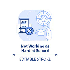 Not working as hard at school light blue concept icon. Peer pressure of being teen abstract idea thin line illustration. Isolated outline drawing. Editable stroke. Arial, Myriad Pro-Bold fonts used