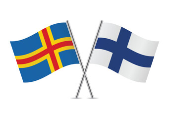 Aland Islands and Finland crossed flags. Aland and Finnish flags on white background. Vector icon set. Vector illustration. 