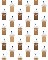 Vector seamless pattern of different flat iced coffee isolated on white background