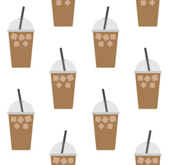 Vector seamless pattern of flat iced coffee isolated on white background