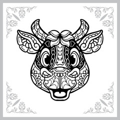 cute cow head cartoon zentangle arts. isolated on white background.