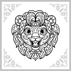 cute lion head cartoon zentangle arts. isolated on white background. 