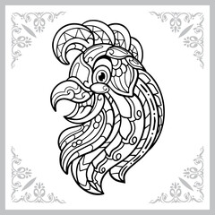 cute rooster head cartoon zentangle arts. isolated on white background.