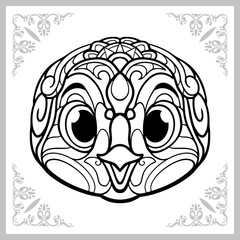 cute penguin head cartoon zentangle arts. isolated on black background. 