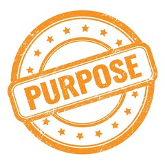 PURPOSE text on orange grungy vintage round stamp.