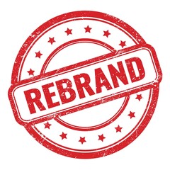 REBRAND text on red grungy vintage round stamp.