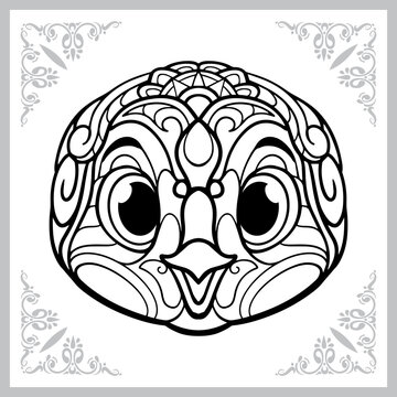 recommend clip art: cute penguin head cartoon zentangle arts. isolated on black background. 