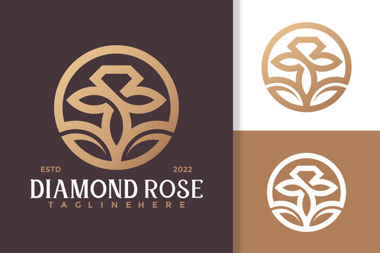 Luxury Elegant Diamond Rose Flower Logo Design  Vector Template
