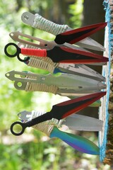 Throwing sports knives at a wooden target