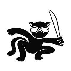 Fototapeta premium Ninja in japanese style on white background. Cartoon vector illustration. Funny ninja cat.