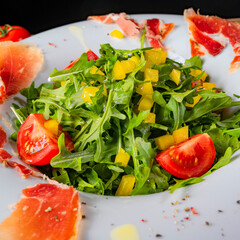 Rocket salad with dried Spanish ham