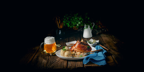 pork knuckle with sauerkraut and sweet mustard